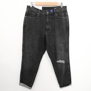 Arizona Jeans Black Highest Rise Mom Jean Distressed Cuffed Stretchy High Waist